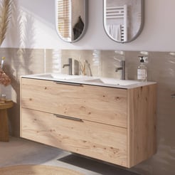 Saniselect Luca voorgemonteerd badmeubel met rvs greep incl. matte keramische wastafel 121x46cm naturel eiken