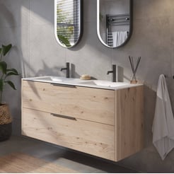 Saniselect Luca voorgemonteerd badmeubel met mat zwarte greep incl. matte keramische wastafel 121x46cm naturel eiken