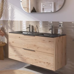 Saniselect Luca voorgemonteerd badmeubel met rvs greep incl. mat zwarte keramische wastafel 121x46cm naturel eiken