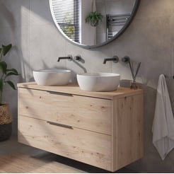 Saniselect Luca voorgemonteerd badmeubel met mat zwarte greep incl. keramische waskommen 120cm naturel eiken