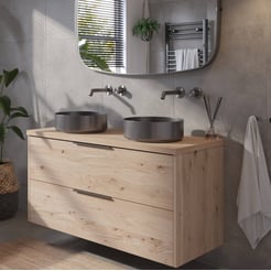 Saniselect Luca voorgemonteerd badmeubel incl. afdekblad met grafiet greep 120cm naturel eiken