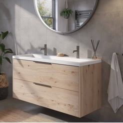Saniselect Luca voorgemonteerd badmeubel met grafiet greep incl. matte wastafel 120,5x51cm naturel eiken