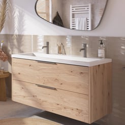 Saniselect Luca voorgemonteerd badmeubel met rvs greep incl. matte wastafel 120,5x51cm naturel eiken