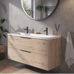 Saniselect Luca voorgemonteerd badmeubel met mat zwarte greep incl. matte wastafel 120,5x51cm naturel eiken