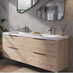 Saniselect Luca voorgemonteerd badmeubel met grafiet greep incl. wastafel 160,5x51,5cm naturel eiken