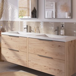 Saniselect Luca voorgemonteerd badmeubel met rvs greep incl. wastafel 160,5x51,5cm naturel eiken