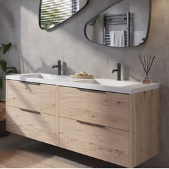 Saniselect Luca voorgemonteerd badmeubel met mat zwarte greep incl. wastafel 160,5x51,5cm naturel eiken