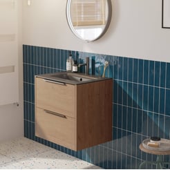 Saniselect Luca voorgemonteerd badmeubel met grafiet greep incl. mat zwarte keramische wastafel 61x46cm toffee