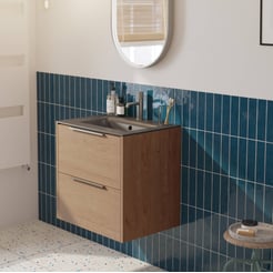 Saniselect Luca voorgemonteerd badmeubel met rvs greep incl. mat zwarte keramische wastafel 61x46cm toffee