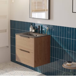 Saniselect Luca voorgemonteerd badmeubel met mat zwarte greep incl. mat zwarte keramische wastafel 61x46cm toffee