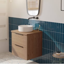 Saniselect Luca voorgemonteerd badmeubel met mat zwarte greep incl. matte waskom 60cm toffee