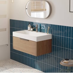 Saniselect Luca voorgemonteerd badmeubel met grafiet greep incl. matte wastafel 80x45cm toffee