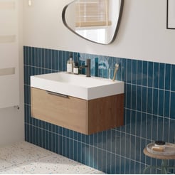 Saniselect Luca voorgemonteerd badmeubel met mat zwarte greep incl. matte wastafel 80x45cm toffee
