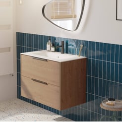 Saniselect Luca voorgemonteerd badmeubel met mat zwarte greep incl. matte keramische wastafel 81x46cm toffee