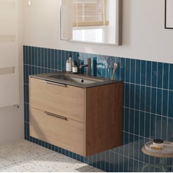Saniselect Luca voorgemonteerd badmeubel met grafiet greep incl. mat zwarte keramische wastafel 81x46cm toffee