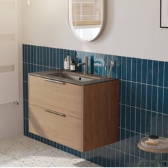 Saniselect Luca voorgemonteerd badmeubel met rvs greep incl. mat zwarte keramische wastafel 81x46cm toffee