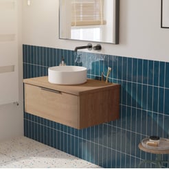 Saniselect Luca voorgemonteerd badmeubel 1 lade incl. afdekblad met mat zwarte greep 80cm toffee