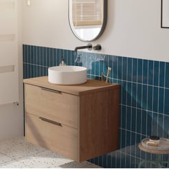 Saniselect Luca voorgemonteerd badmeubel met mat zwarte greep incl. matte waskom 80cm toffee