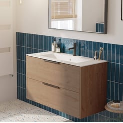 Saniselect Luca voorgemonteerd badmeubel met mat zwarte greep incl. matte keramische wastafel 101x46cm toffee