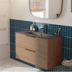 Saniselect Luca voorgemonteerd badmeubel met grafiet greep incl. mat zwarte keramische wastafel 101x46cm toffee