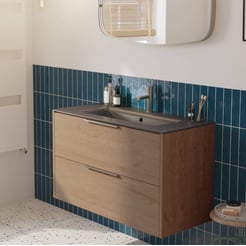 Saniselect Luca voorgemonteerd badmeubel met rvs greep incl. mat zwarte keramische wastafel 101x46cm toffee
