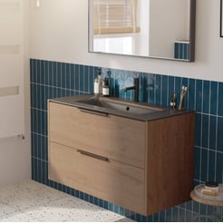 Saniselect Luca voorgemonteerd badmeubel met mat zwarte greep incl. mat zwarte keramische wastafel 101x46cm toffee
