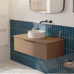 Saniselect Luca voorgemonteerd badmeubel 1 lade incl. afdekblad met mat zwarte greep 100cm toffee