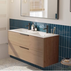 Saniselect Luca voorgemonteerd badmeubel met mat zwarte greep incl. matte keramische wastafel 121x46cm toffee