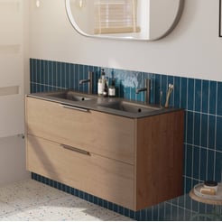 Saniselect Luca voorgemonteerd badmeubel met grafiet greep incl. mat zwarte keramische wastafel 121x46cm toffee