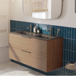 Saniselect Luca voorgemonteerd badmeubel met rvs greep incl. mat zwarte keramische wastafel 121x46cm toffee