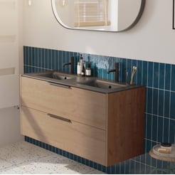 Saniselect Luca voorgemonteerd badmeubel met mat zwarte greep incl. mat zwarte keramische wastafel 121x46cm toffee