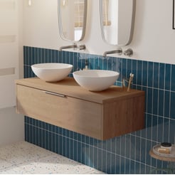 Saniselect Luca voorgemonteerd badmeubel met rvs greep incl. matte waskommen 120cm toffee