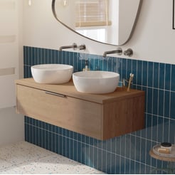 Saniselect Luca voorgemonteerd badmeubel met grafiet greep incl. keramische waskommen 120cm toffee
