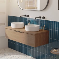 Saniselect Luca voorgemonteerd badmeubel met mat zwarte greep incl. matte waskommen 120cm toffee