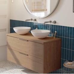 Saniselect Luca voorgemonteerd badmeubel met rvs greep incl. matte waskommen 120cm toffee