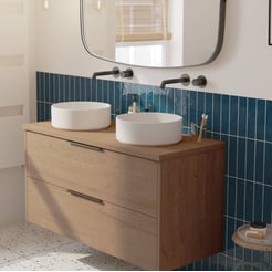 Saniselect Luca voorgemonteerd badmeubel met mat zwarte greep incl. matte waskommen 120cm toffee