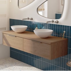 Saniselect Luca voorgemonteerd badmeubel met rvs greep incl. matte waskommen 160cm toffee