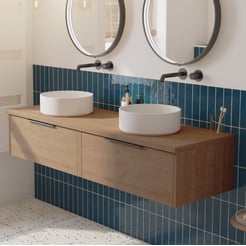 Saniselect Luca voorgemonteerd badmeubel met mat zwarte greep incl. matte waskommen 160cm toffee