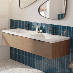 Saniselect Luca voorgemonteerd badmeubel met mat zwarte greep incl. wastafel 160,5x51,5cm toffee