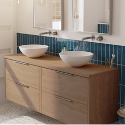 Saniselect Luca voorgemonteerd badmeubel met rvs greep incl. matte waskommen 160cm toffee