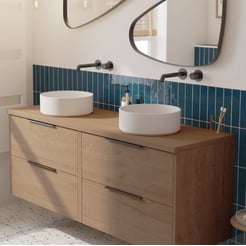 Saniselect Luca voorgemonteerd badmeubel met mat zwarte greep incl. matte waskommen 160cm toffee