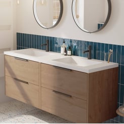 Saniselect Luca voorgemonteerd badmeubel met mat zwarte greep incl. wastafel 160,5x51,5cm toffee