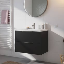 Saniselect Luca voorgemonteerd badmeubel met rvs greep incl. matte wastafel 80,5x51,5cm zijdeglans zwart