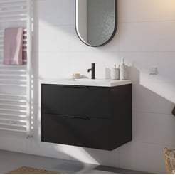 Saniselect Luca voorgemonteerd badmeubel met mat zwarte greep incl. matte wastafel 80,5x51,5cm zijdeglans zwart