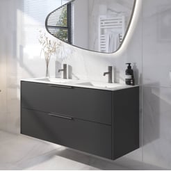 Saniselect Luca voorgemonteerd badmeubel met grafiet greep incl. matte keramische wastafel 121x46cm zijdeglans zwart