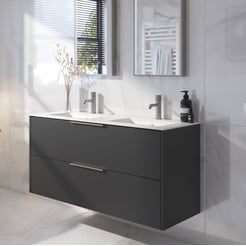 Saniselect Luca voorgemonteerd badmeubel met rvs greep incl. matte keramische wastafel 121x46cm zijdeglans zwart