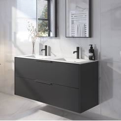 Saniselect Luca voorgemonteerd badmeubel met mat zwarte greep incl. matte keramische wastafel 121x46cm zijdeglans zwart