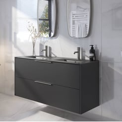 Saniselect Luca voorgemonteerd badmeubel met rvs greep incl. mat zwarte keramische wastafel 121x46cm zijdeglans zwart