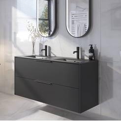 Saniselect Luca voorgemonteerd badmeubel met mat zwarte greep incl. mat zwarte keramische wastafel 121x46cm zijdeglans zwart