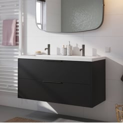 Saniselect Luca voorgemonteerd badmeubel met grafiet greep incl. matte wastafel 120,5x51cm zijdeglans zwart